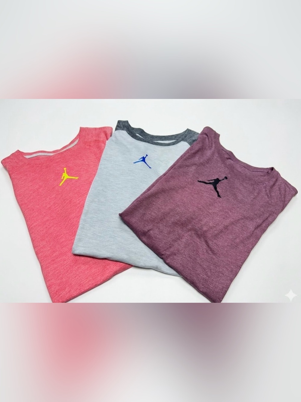 Jordan Short Sleeve Tees in Coral, Light Gray, Plum with Jumpman Logos